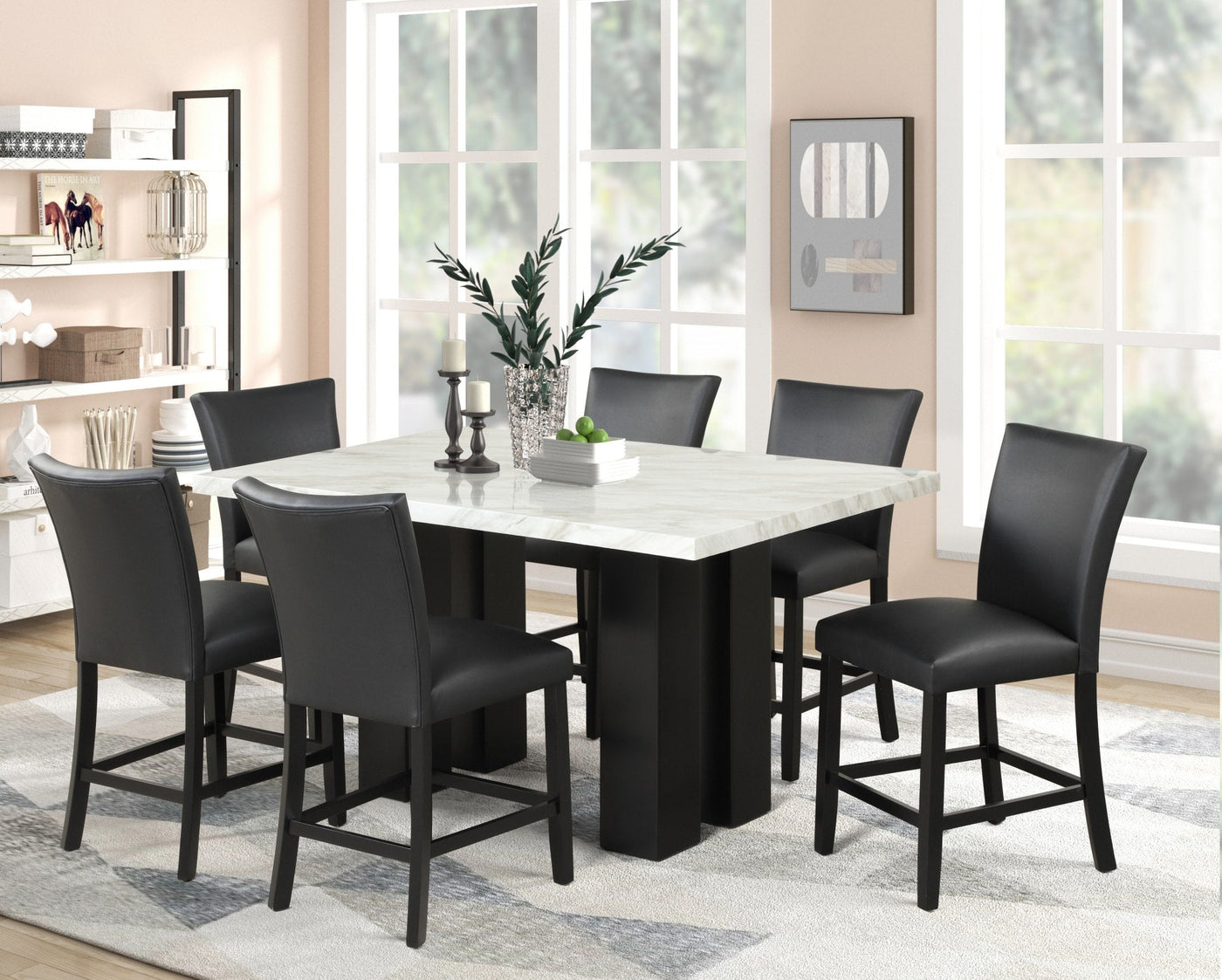 2220 PU - (FAUX MARBLE) PU Counter Height Table + 6 Chair Set